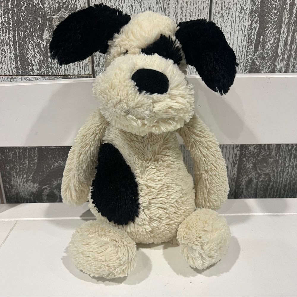 Jellycat Bashful Black White Cream Puppy Dog 12" Plush Medium Stuffed Animal